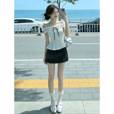 批发2026新款法式漂亮穿搭套装裙子女夏季小个子一字肩收腰波点短裙