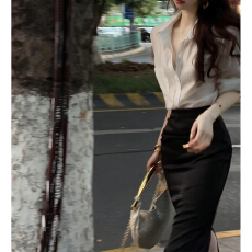 批发法式高级感衬衫连衣裙子女2026春夏季新款小个子气质黑色长裙套装