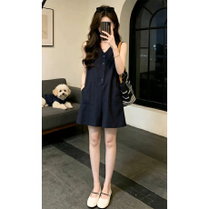 批发韩系高级感v领无袖背心<b class='q'>连体</b>裤女2026新款夏季宽松小个子休闲短裙