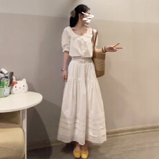 批发韩系甜美<b class='q'>泡泡袖</b>白色镂空<b class='q'>连衣裙</b>子女夏2026新款独特漂亮夏装两件套