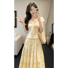 批发韩系巨好看ootd穿搭一整套2026新款碎花连衣裙女夏季长裙两件套装