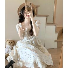 批发法式甜美碎花连衣裙女夏季2026<b class='q'>新款</b>独特绝美漂亮蕾丝边收腰长裙