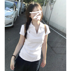 韩系气质V领正肩POLO衫t恤女夏季修身收腰翻领运动网球服短袖上衣