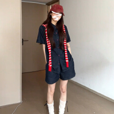 批发韩系甜美学院风宽松<b class='q'>衬衫</b>短<b class='q'>裤</b>2026夏新款慵懒松弛感减龄穿搭一整套
