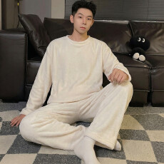 批发冬季新款<b class='q'>睡衣</b>男法兰<b class='q'>绒</b>休闲圆领高级感ins风纯色<b class='q'>珊瑚</b><b class='q'>绒</b>家居服套装