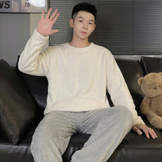 批发冬季新款<b class='q'>睡衣</b>男法兰<b class='q'>绒</b>休闲圆领高级感ins风纯色<b class='q'>珊瑚</b><b class='q'>绒</b>家居服套装