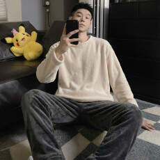 批发冬季新款<b class='q'>睡衣</b>男法兰<b class='q'>绒</b>休闲圆领高级感ins风纯色<b class='q'>珊瑚</b><b class='q'>绒</b>家居服套装