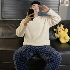 批发冬季新款<b class='q'>睡衣</b>男法兰<b class='q'>绒</b>休闲圆领高级感ins风纯色<b class='q'>珊瑚</b><b class='q'>绒</b>家居服套装