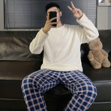 批发冬季新款<b class='q'>睡衣</b>男法兰<b class='q'>绒</b>休闲圆领高级感ins风纯色<b class='q'>珊瑚</b><b class='q'>绒</b>家居服套装