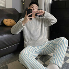 批发冬季新款<b class='q'>睡衣</b>男法兰<b class='q'>绒</b>休闲圆领高级感ins风纯色<b class='q'>珊瑚</b><b class='q'>绒</b>家居服套装