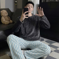 批发冬季新款<b class='q'>睡衣</b>男法兰<b class='q'>绒</b>休闲圆领高级感ins风纯色<b class='q'>珊瑚</b><b class='q'>绒</b>家居服套装