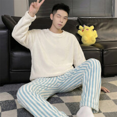 批发冬季新款<b class='q'>睡衣</b>男法兰<b class='q'>绒</b>休闲圆领高级感ins风纯色<b class='q'>珊瑚</b><b class='q'>绒</b>家居服套装