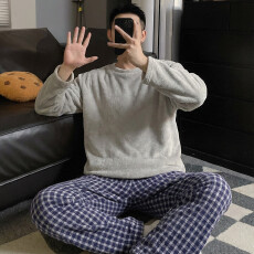 批发冬季新款<b class='q'>睡衣</b>男法兰<b class='q'>绒</b>休闲圆领高级感ins风纯色<b class='q'>珊瑚</b><b class='q'>绒</b>家居服套装