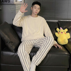 批发冬季新款<b class='q'>睡衣</b>男法兰<b class='q'>绒</b>休闲圆领高级感ins风纯色<b class='q'>珊瑚</b><b class='q'>绒</b>家居服套装