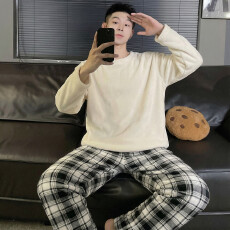 批发冬季新款<b class='q'>睡衣</b>男法兰<b class='q'>绒</b>休闲圆领高级感ins风纯色<b class='q'>珊瑚</b><b class='q'>绒</b>家居服套装