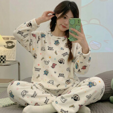 批发冬季法兰绒睡衣女保暖情侣家居服珊瑚绒<b class='q'>套装</b>卡通舒适可爱<b class='q'>休闲</b>套头