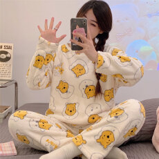 批发冬季法兰绒睡衣女保暖情侣家居服珊瑚绒<b class='q'>套装</b>卡通舒适可爱<b class='q'>休闲</b>套头
