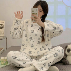 批发冬季法兰绒睡衣女保暖情侣家居服珊瑚绒<b class='q'>套装</b>卡通舒适可爱<b class='q'>休闲</b>外穿