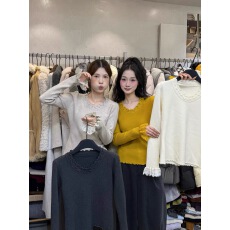 批发韩系双层花边设计感长袖针织衫女2025秋冬新款修身显瘦百搭上衣