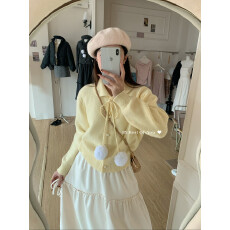 批发韩系设计感百搭简约显瘦毛球针织<b class='q'>开衫</b>