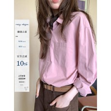 批发纯棉经典纯色基础长袖衬衫<b class='q'>春</b>秋女翻领2025新款百搭文艺衬衣上衣