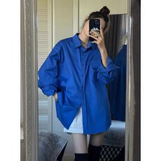 批发纯棉克莱因蓝休闲长袖衬衫女2025春秋宽松高级感叠穿气质上衣