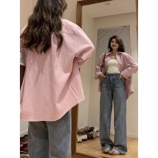 批发轻奢超好看藕粉色纯棉衬衫女宽松遮肉百搭<b class='q'>长袖</b>上衣衬衣外套<b class='q'>防晒衫</b>