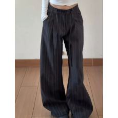 批发175高个子美式复古条纹直筒休闲西裤老钱风慵懒松弛感抽绳阔腿裤