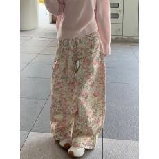 批发175高个子美式复古水洗<b class='q'>碎花</b>阔腿牛仔<b class='q'>裤</b>女宽松显瘦高腰直筒拖地<b class='q'>裤</b>