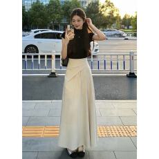 批发175高个子规则半身<b class='q'>裙</b>女夏季高腰显瘦a字<b class='q'>裙</b>褶皱设计感中长款<b class='q'>伞</b><b class='q'>裙</b>