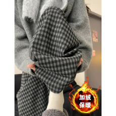 批发孕妇裤黑灰色加绒保暖格子裤子秋冬2025新款直筒显瘦宽松阔腿裤子