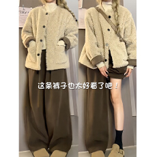 批发孕妇裤棕咖色雪尼尔阔腿裤秋冬2025新款垂感直筒休闲加绒保暖裤子