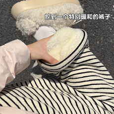 孕妇裤羊羔绒条纹阔腿裤秋冬季2025新款直筒显瘦裤加绒加厚糯米裤