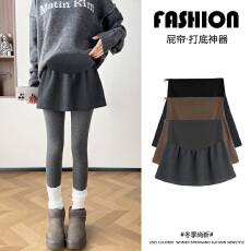 孕妇裙毛呢遮屁帘配鲨鱼裤叠穿秋冬季2025新款卫衣打底短裙半身裙
