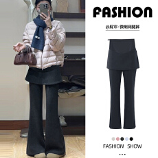 批发孕妇裤假两件屁帘微喇裤秋冬季2025加绒保暖休闲裤显瘦喇叭长裤子