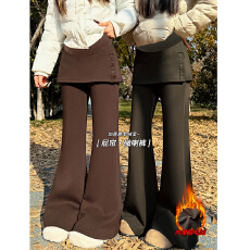 批发孕妇裤咖色屁帘磨毛微喇裤秋冬加绒加厚显瘦休闲风面膜阔腿喇叭裤