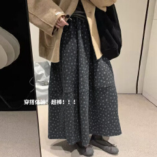 批发孕妇裙毛呢碎花半身裙秋冬复古中长款印花a字裙小个子加厚花苞裙