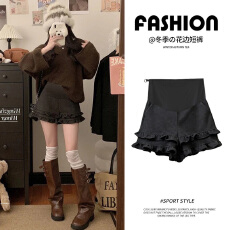 批发孕妇裤灰色毛呢花边短裤2026新款冬小个子显瘦设计感气质外穿靴裤