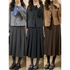 批发孕妇裙毛呢半身裙秋冬2026新款小个子显瘦长裙a字气质高腰百褶裙