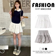 孕妇裙白色花苞裙夏季2026新款显瘦a字miu系半身裙小个子蓬蓬短裙