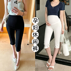 批发孕妇裤夏季新款2026卡普里裤弹力中裤侧开叉<b class='q'>七分</b>裤黑色打底休闲裤