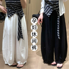 孕妇裤韩系设计感花边灯笼裤2026夏季新款慵懒舒适花苞休闲九分裤