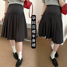 批发孕妇裙秋冬新款2026韩版毛呢灰色百褶中裙显瘦修身百搭学院半身裙