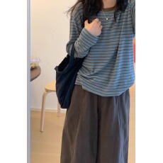 批发欣旺 官图 广州原版布料 圆领撞色<b class='q'>条纹</b><b class='q'>长袖</b><b class='q'>t</b><b class='q'>恤</b>百搭慵懒风打底上衣