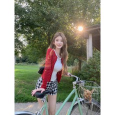 批发欣旺 官图 随心裁莫代尔260克1*1 红色短款开衫女秋外套长袖<b class='q'>上衣</b>