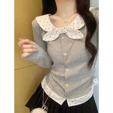 批发欣旺 官图 随心裁<b class='q'>莫代尔</b>260克2*2 假两件波点u领长袖<b class='q'>T</b><b class='q'>恤</b>女装上衣