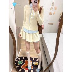 批发欣旺 官图 羊绒坑条250克 4*3 韩系甜美风假两件上衣女短裙两件套