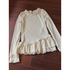 批发欣旺 官图 罗纹德绒270克1*1 纯欲<b class='q'>甜美</b>蕾丝木耳边长袖t恤秋冬上衣