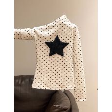 批发欣旺 官图 广州罗纹德绒270<b class='q'>克</b>1*1 半高领长袖T恤波点星星毛绒上衣