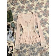 批发欣旺 官图 广州原版羊绒坑条250克 蕾丝花边甜美小众辣妹长袖上衣